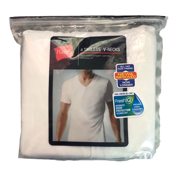 Hanes 4 Pack Tagless V Neck 100% Cotton Original Fit Oder Protection Wicking - Picture 2 of 6